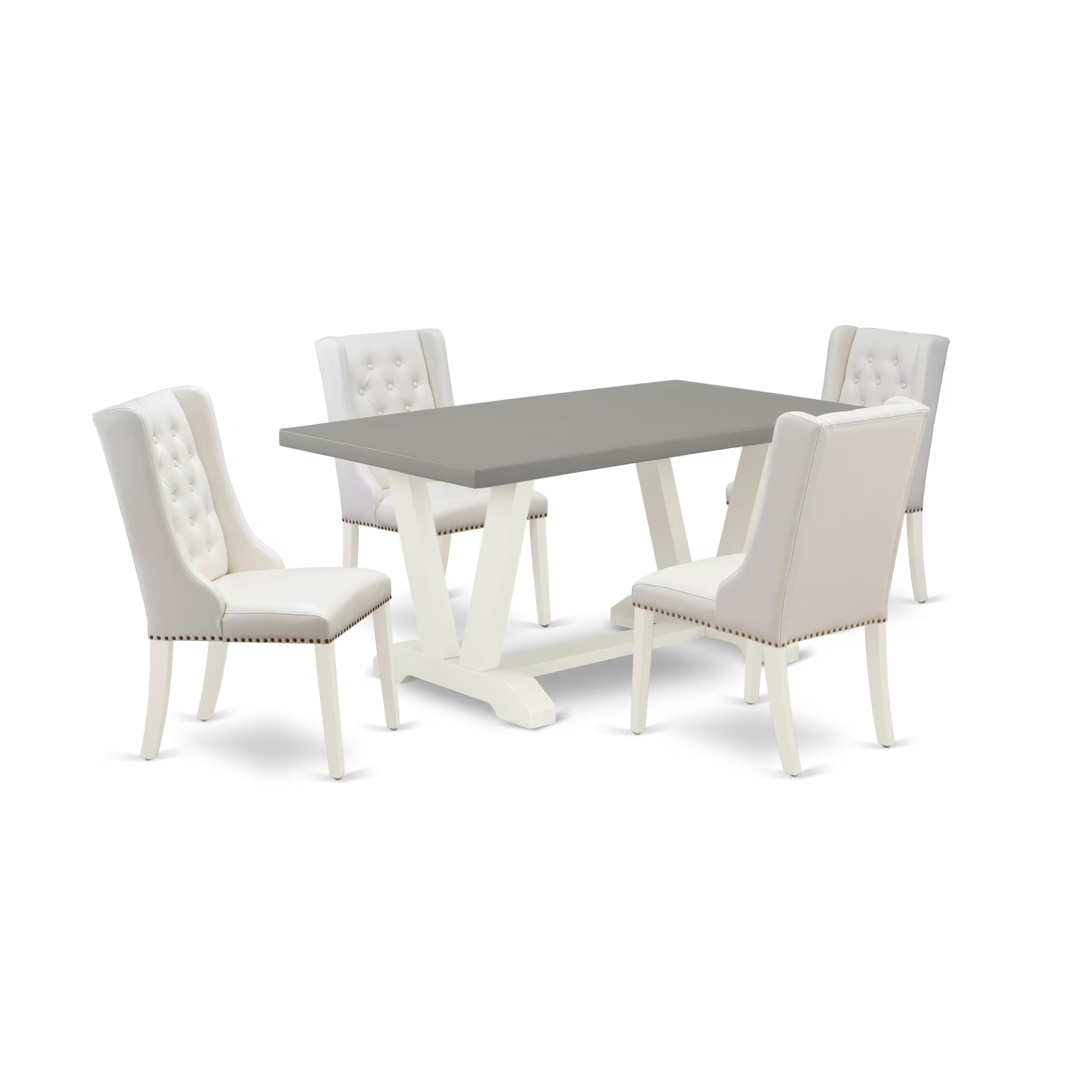East West Furniture V096FO244-5 5 Piece Modern Dining Table Set Includes a Rectangle Wooden Table with V-Legs and 4 Light Grey Faux Leather Parson Dining Chairs, 36x60 Inch, Multi-Color